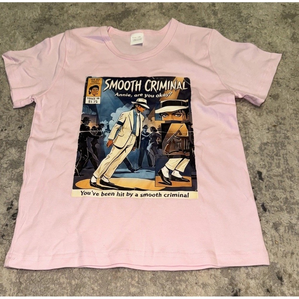 Jackson Smooth Criminal Comic T Shirt Sz 120 / Sz 7 Youth Girls Pink